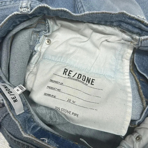 RE/DONE 70s High Rise Stove Pipe Jeans Denim Blue Jeans in Light Destroyed 24 - Picture 12 of 13